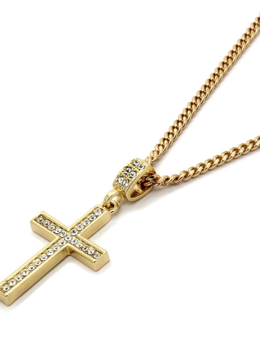 14K Plated Slender CZ Cross & 30” Cuban Chain